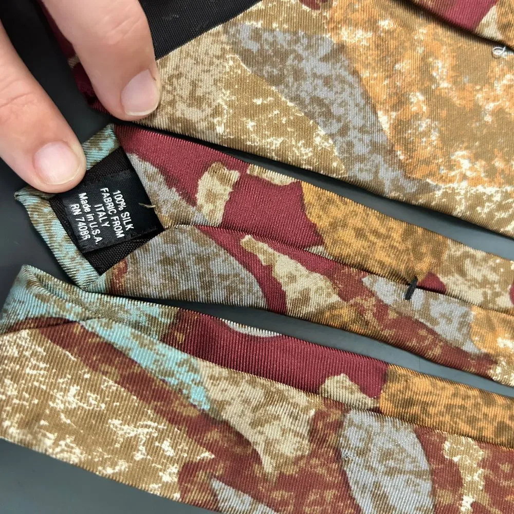 MBP Silk Italian Men's Tie Brown, Red, Blue Geometric‎ Fall Formal Office